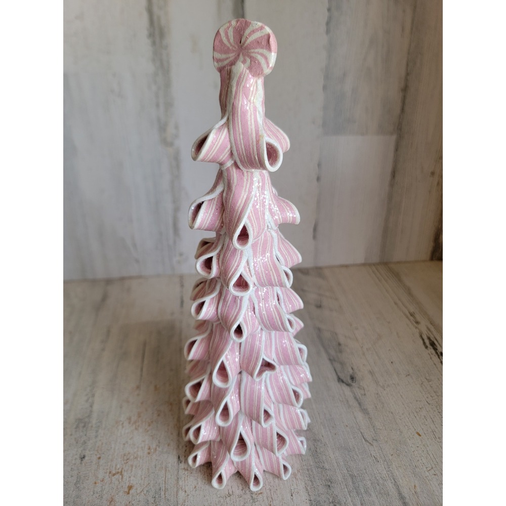 Glitter clay dough pink ribbon candy tree tabletop Xmas home decor figure pastel